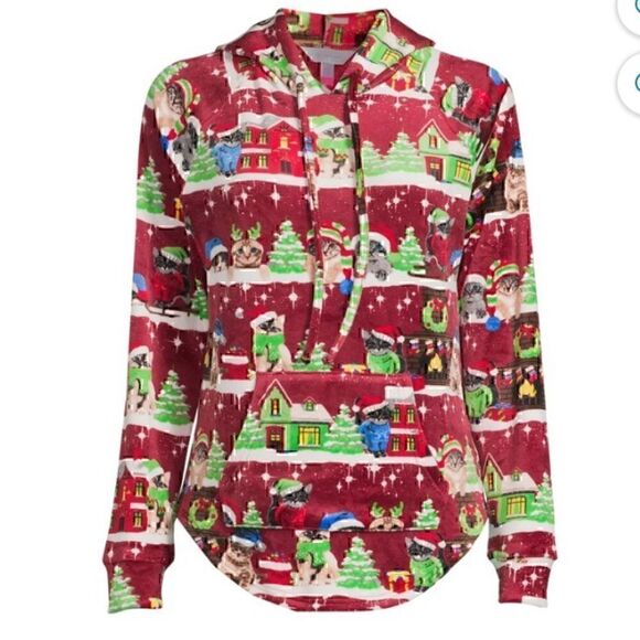 NWT Christmas Kitten Plush Pullover Hoodie  - Picture 4 of 5